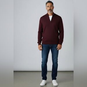 Nordstrom Men's 100% Merino Wool Deep Red Quarter Zip Sweater